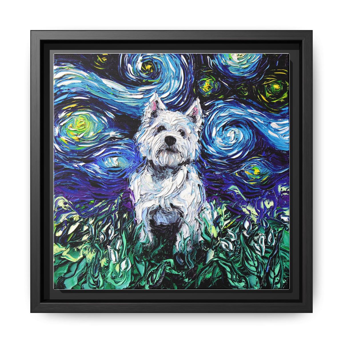"Westie Night" Framed Canvas Wall Art