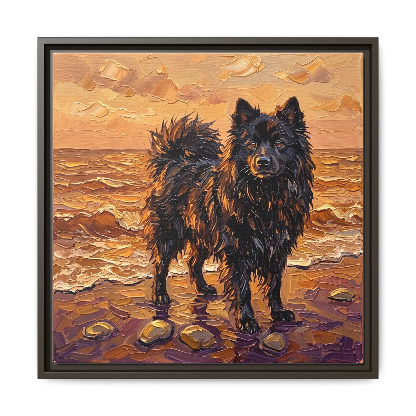 "Beach Day - Swedish Lapphund" Framed Canvas Wall Art