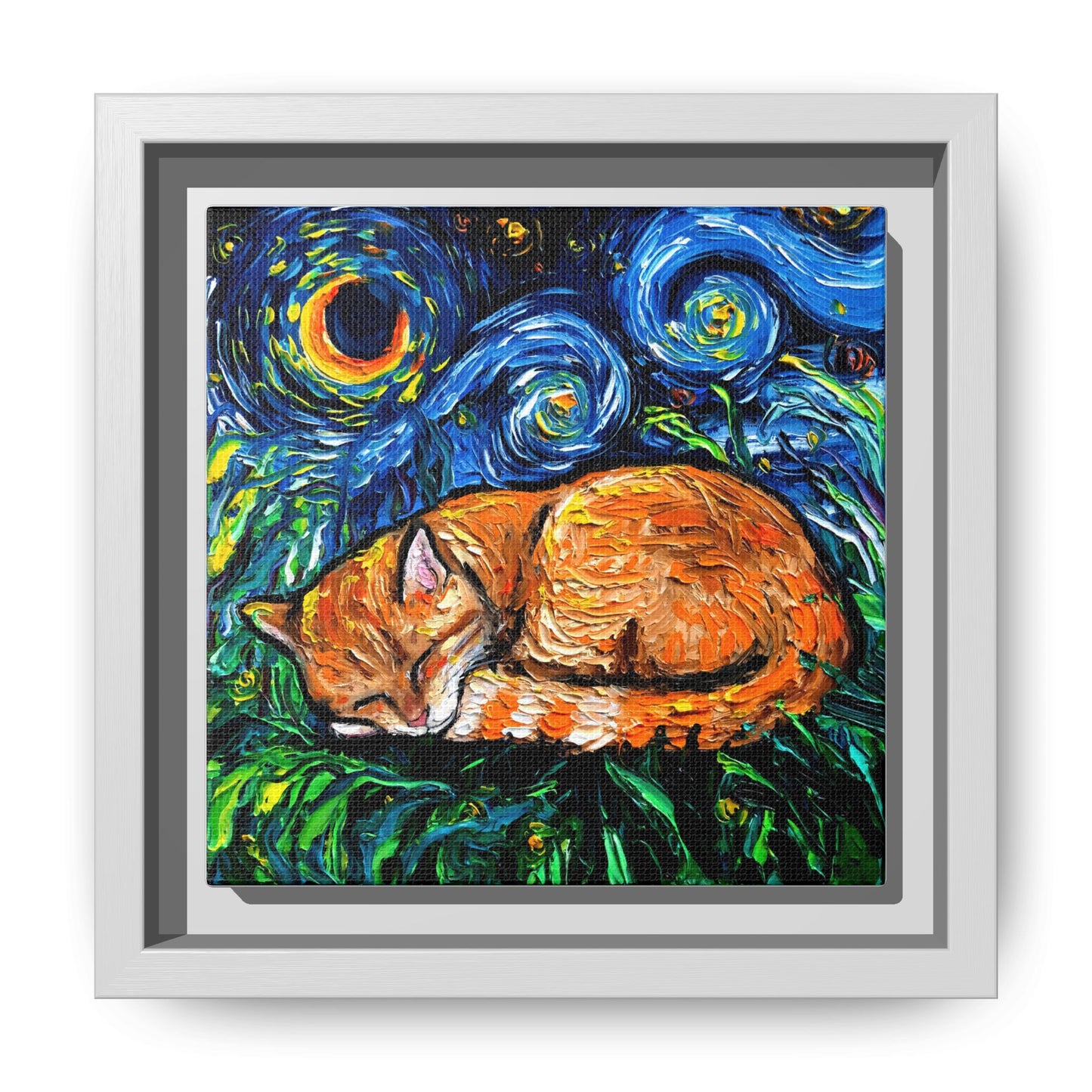 "Orange Tabby Night" Framed Canvas Wall Art