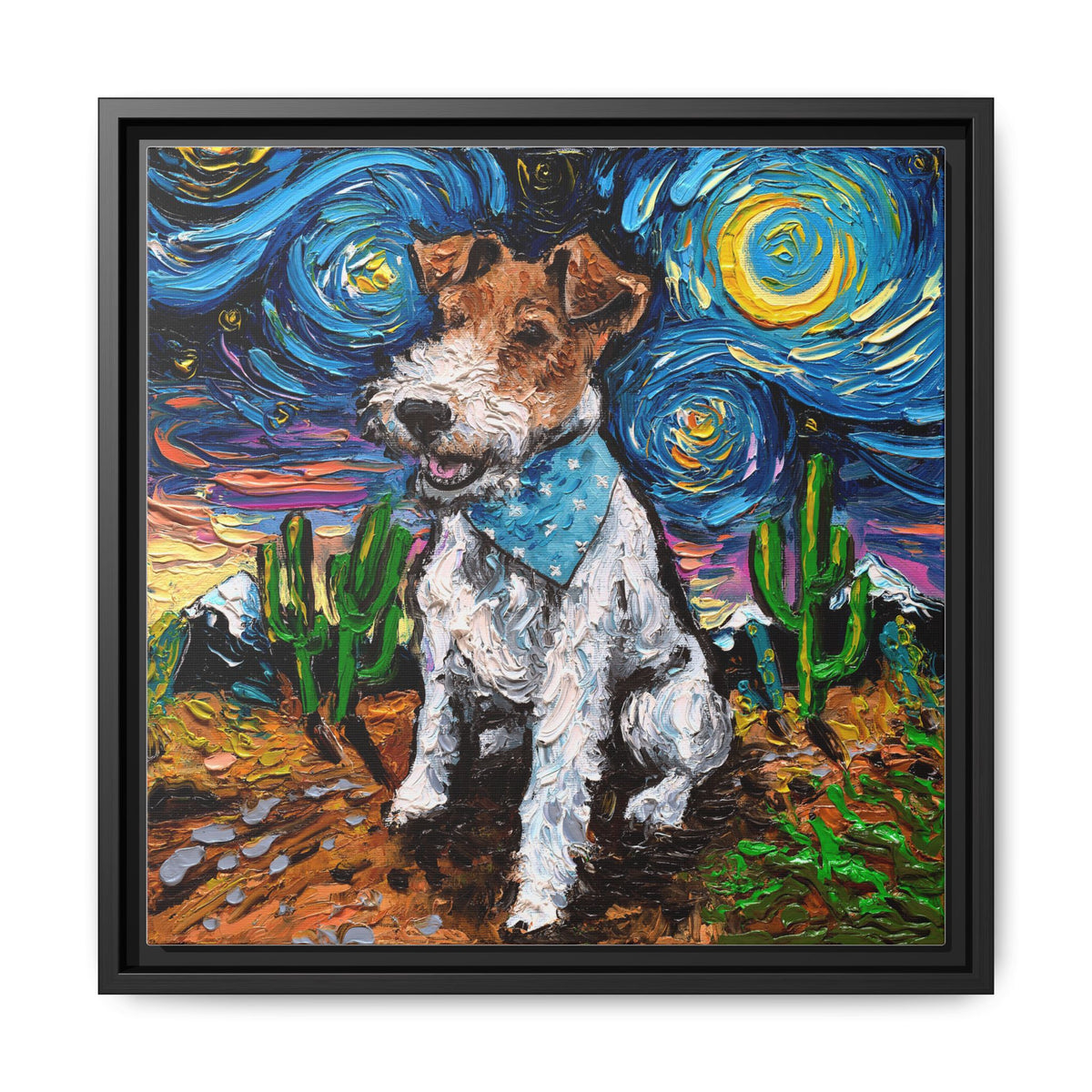 "Wire Fox Terrier Night" Framed Canvas Wall Art