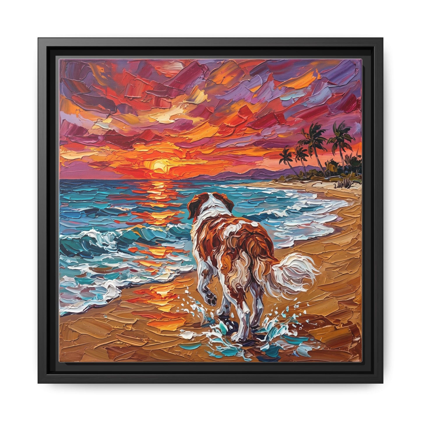 "Beach Sunset - Saint Bernard" Framed Canvas Wall Art