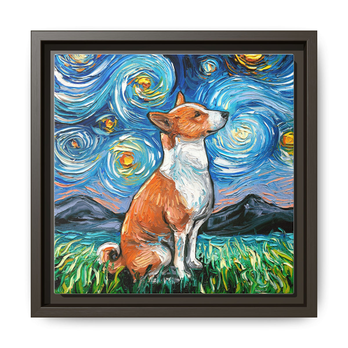 "Basenji Night" Framed Canvas Wall Art
