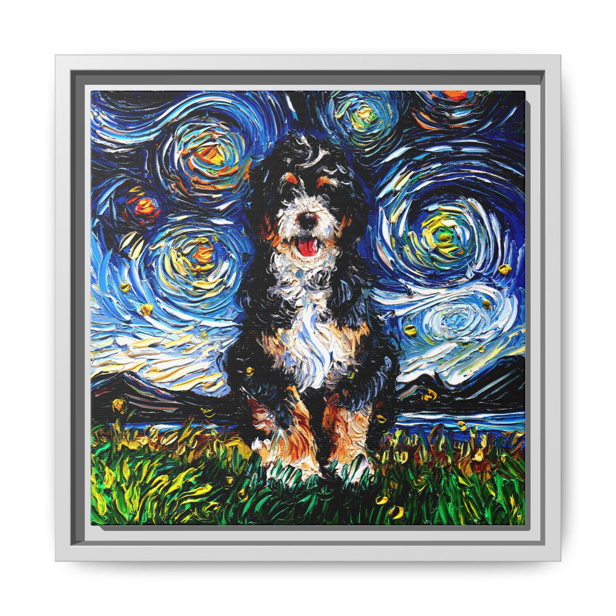 "Bernedoodle Night" Framed Canvas Wall Art