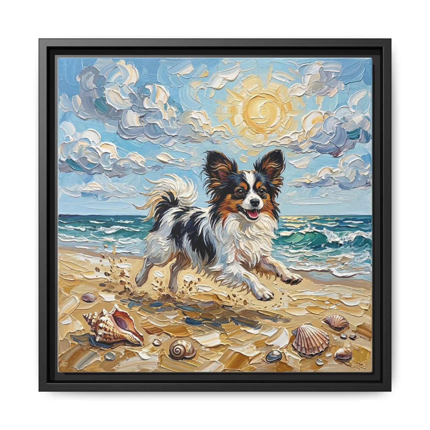 "Beach Day - Papillon" Framed Canvas Wall Art