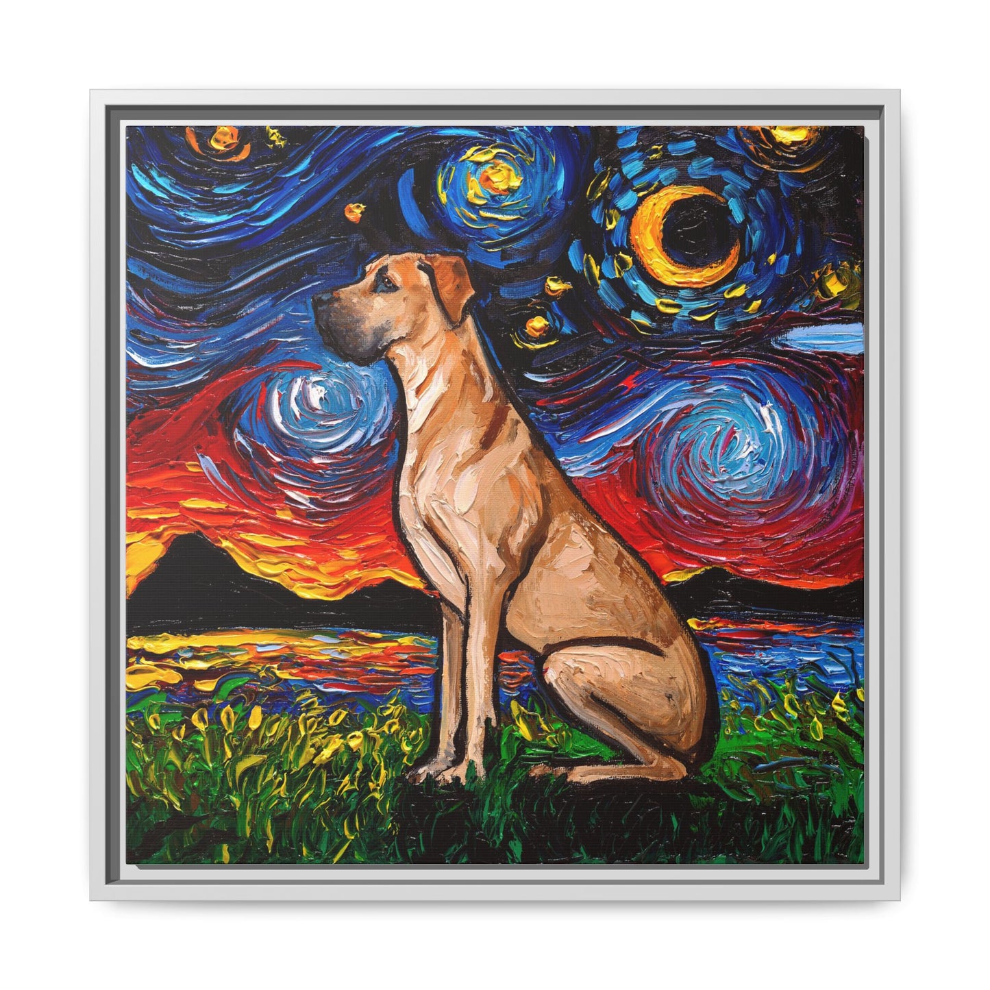 "Fawn Great Dane Night" Framed Canvas Wall Art