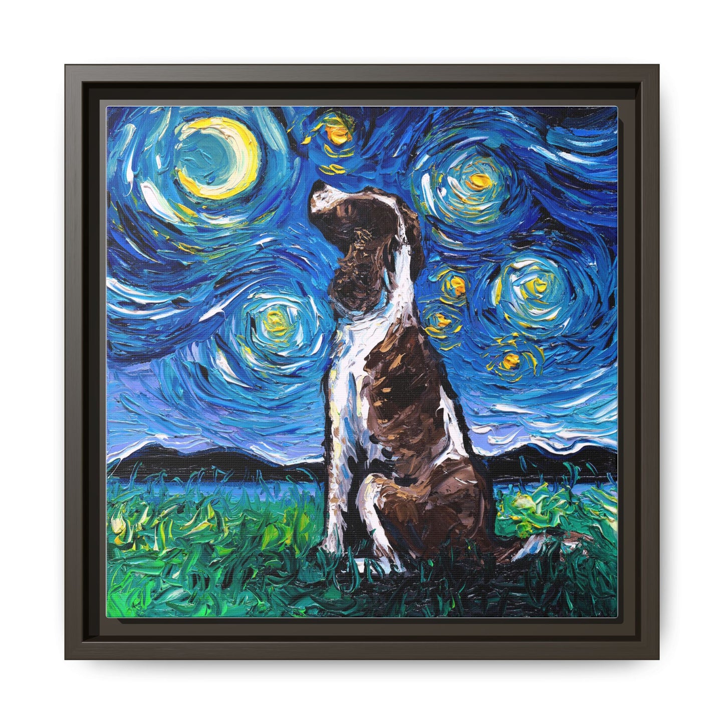 "English Springer Spaniel Night" Framed Canvas Wall Art