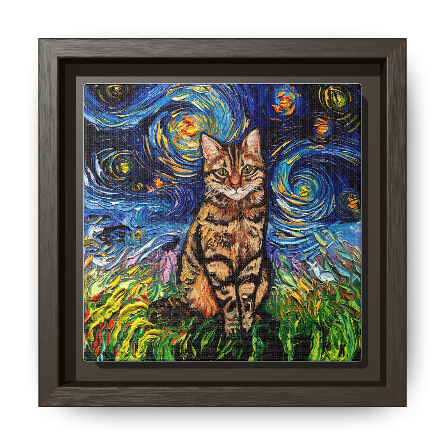 "BrownTabby Night" Framed Canvas Wall Art