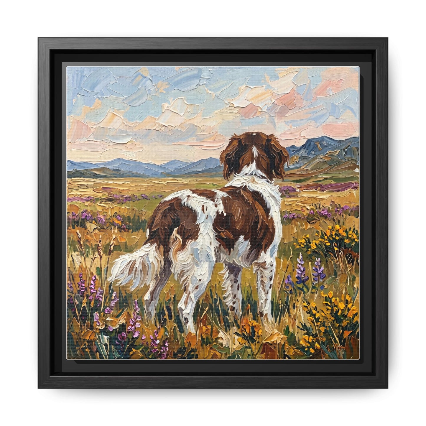 "Amongst The Flowers - Drentsche Patrijshond" Framed Canvas Wall Art