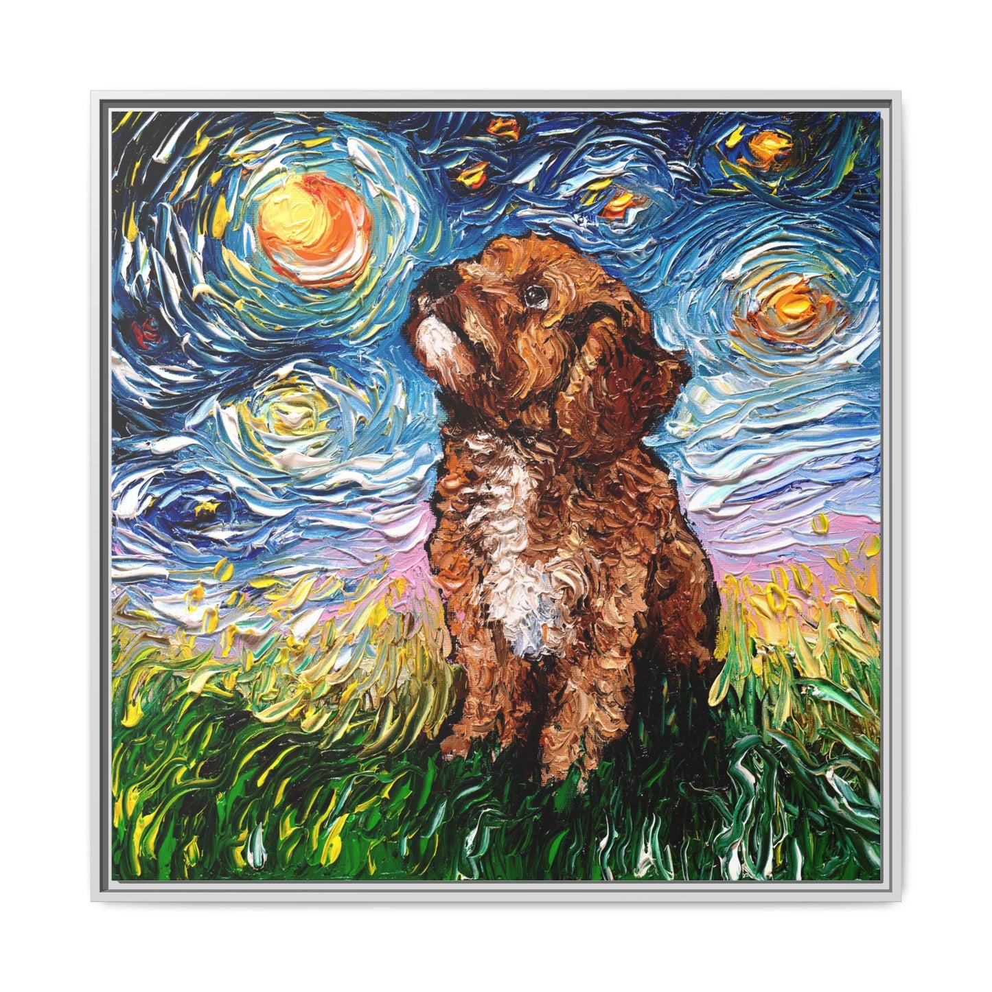 "Cavapoo Night" Framed Canvas Wall Art