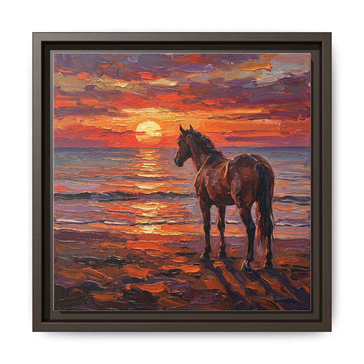 "Beach Sunset - Chocolate Mare" Framed Canvas Wall Art