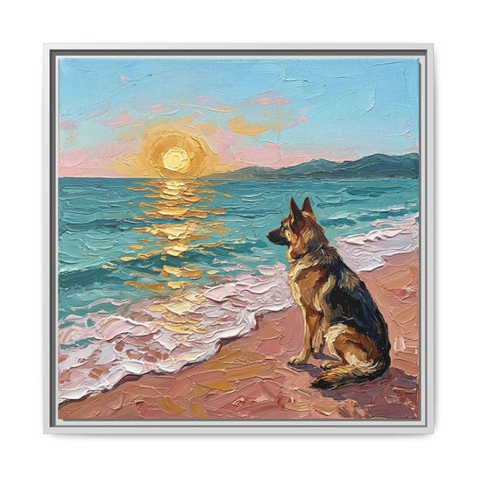 "Beach Day - German Shepherd 2" Framed Canvas Wall Art