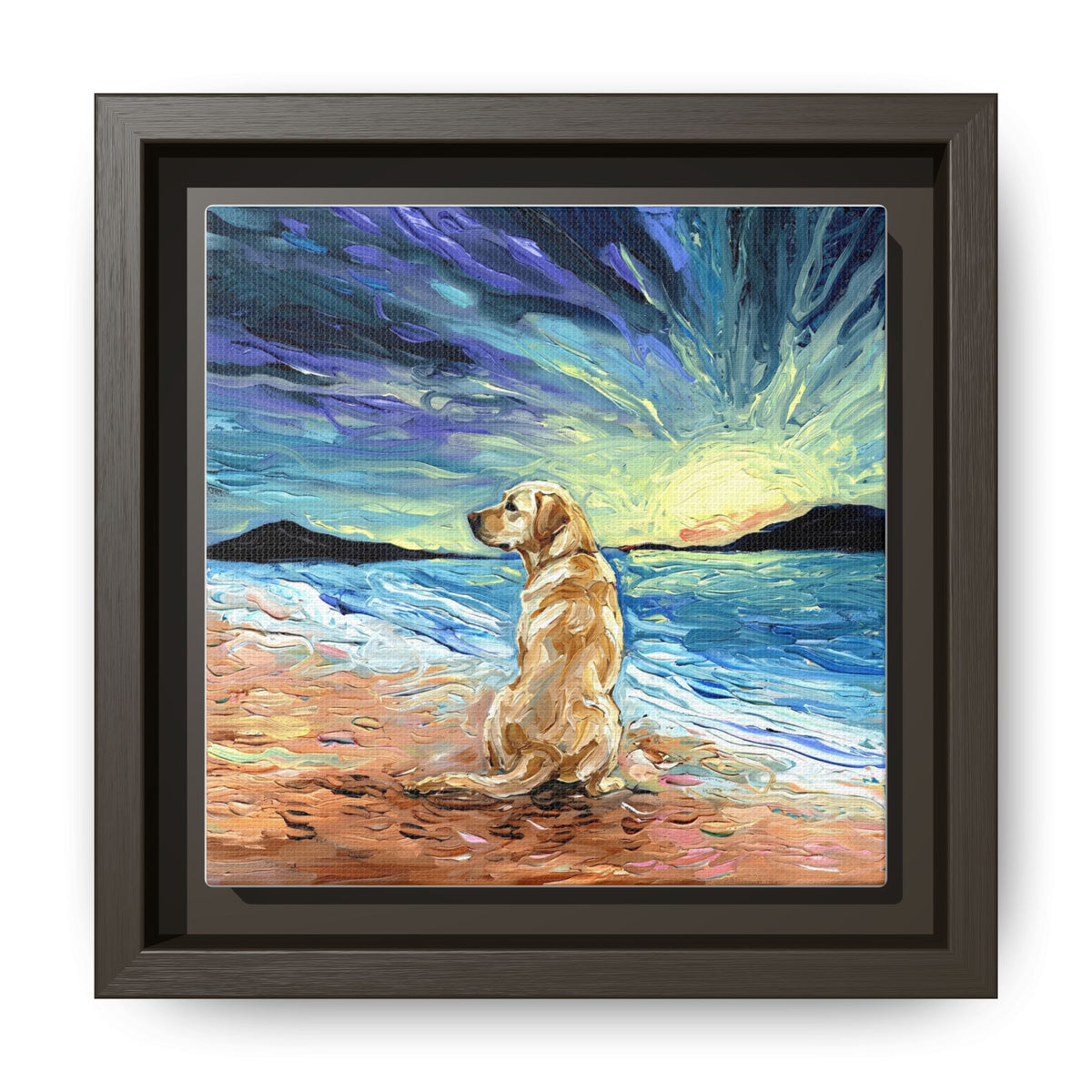 "Beach Day - Yellow Labrador 2" Framed Canvas Wall Art