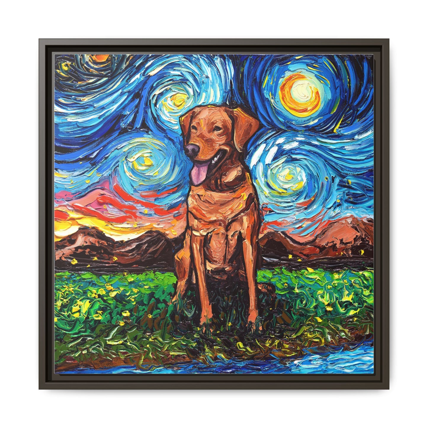 "Fox Red Labrador Night" Framed Canvas Wall Art