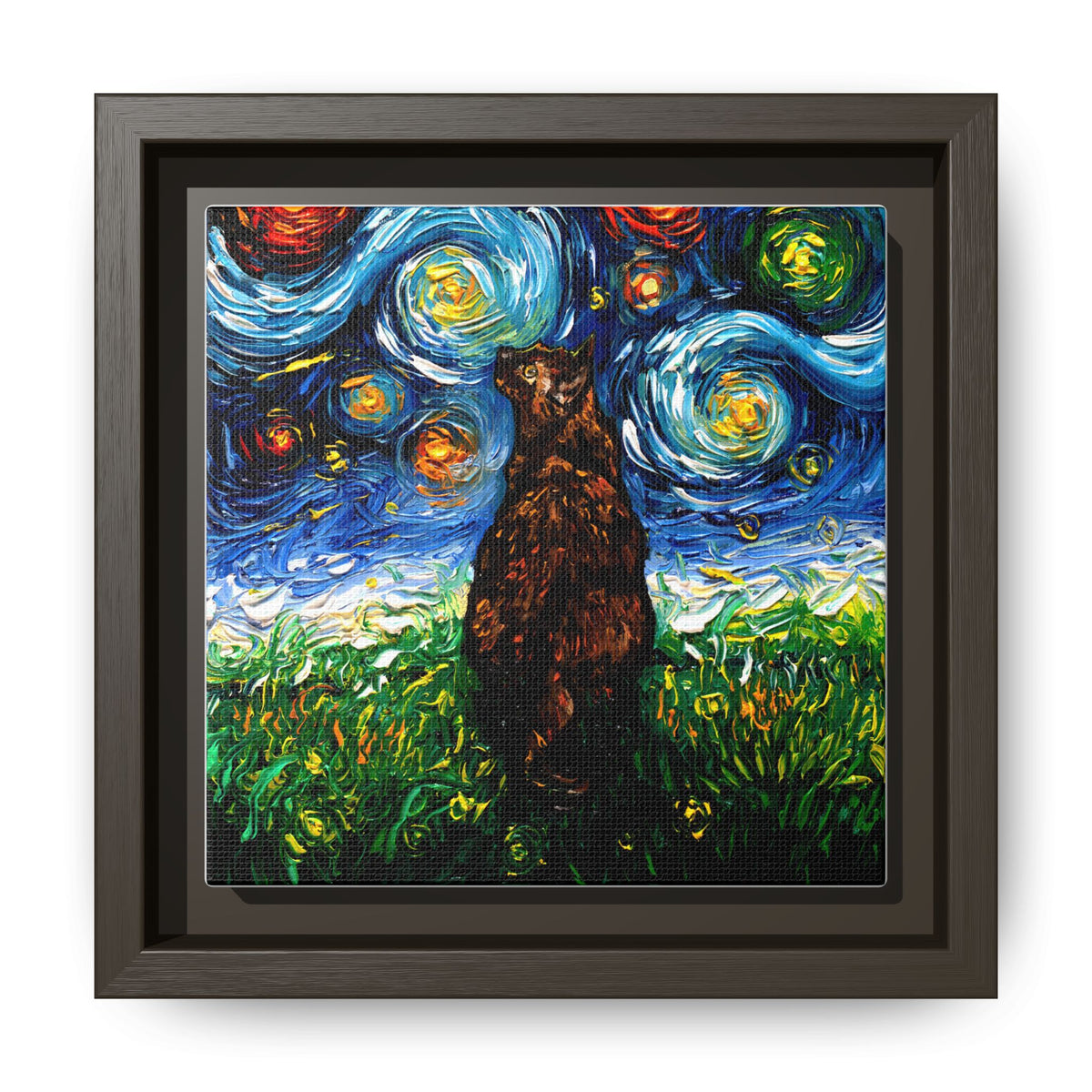"Tortoiseshell Cat Night" Framed Canvas Wall Art