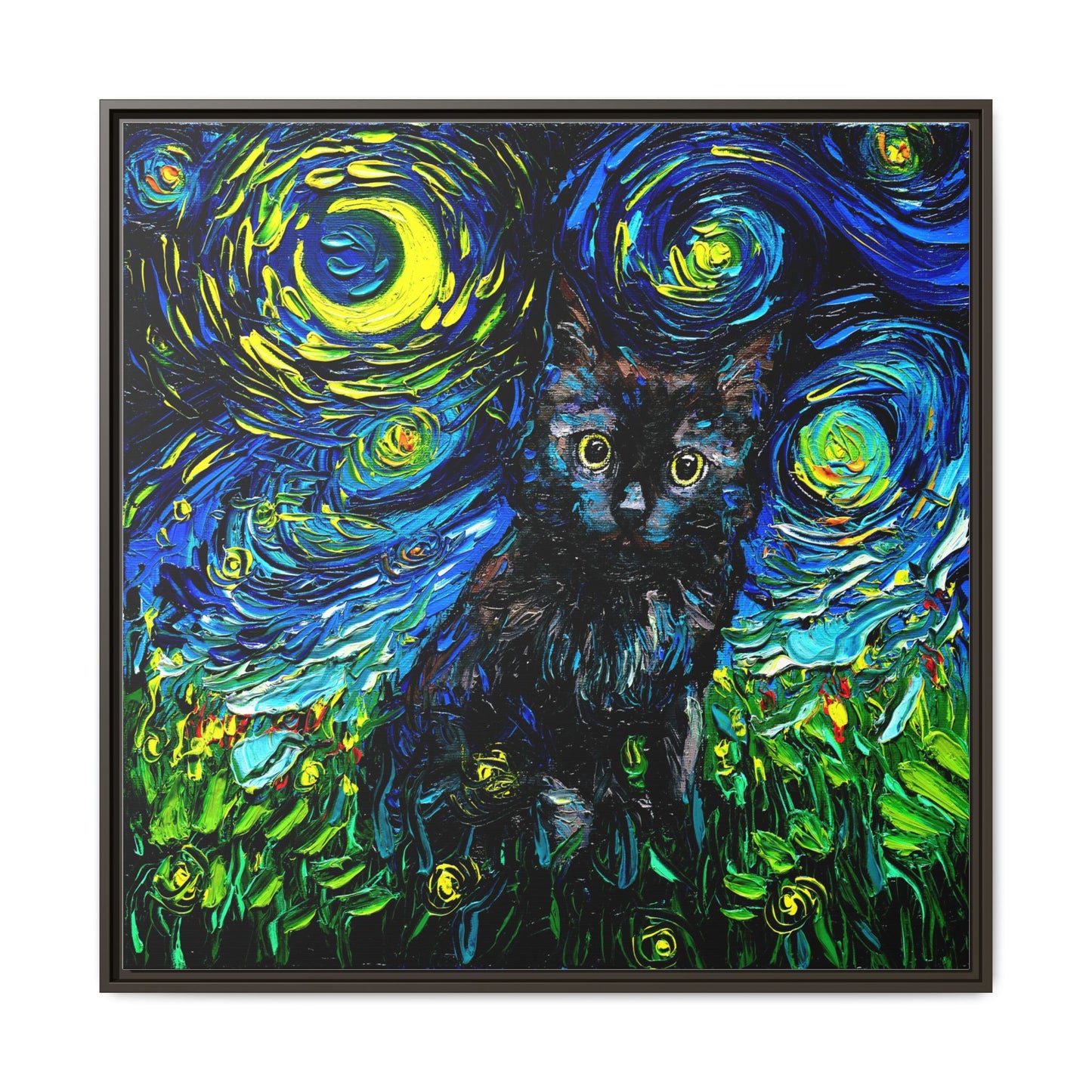"Black Cat Night 2" Framed Canvas Wall Art