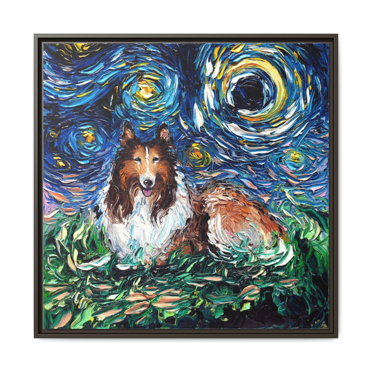 "Collie Night" Framed Canvas Wall Art