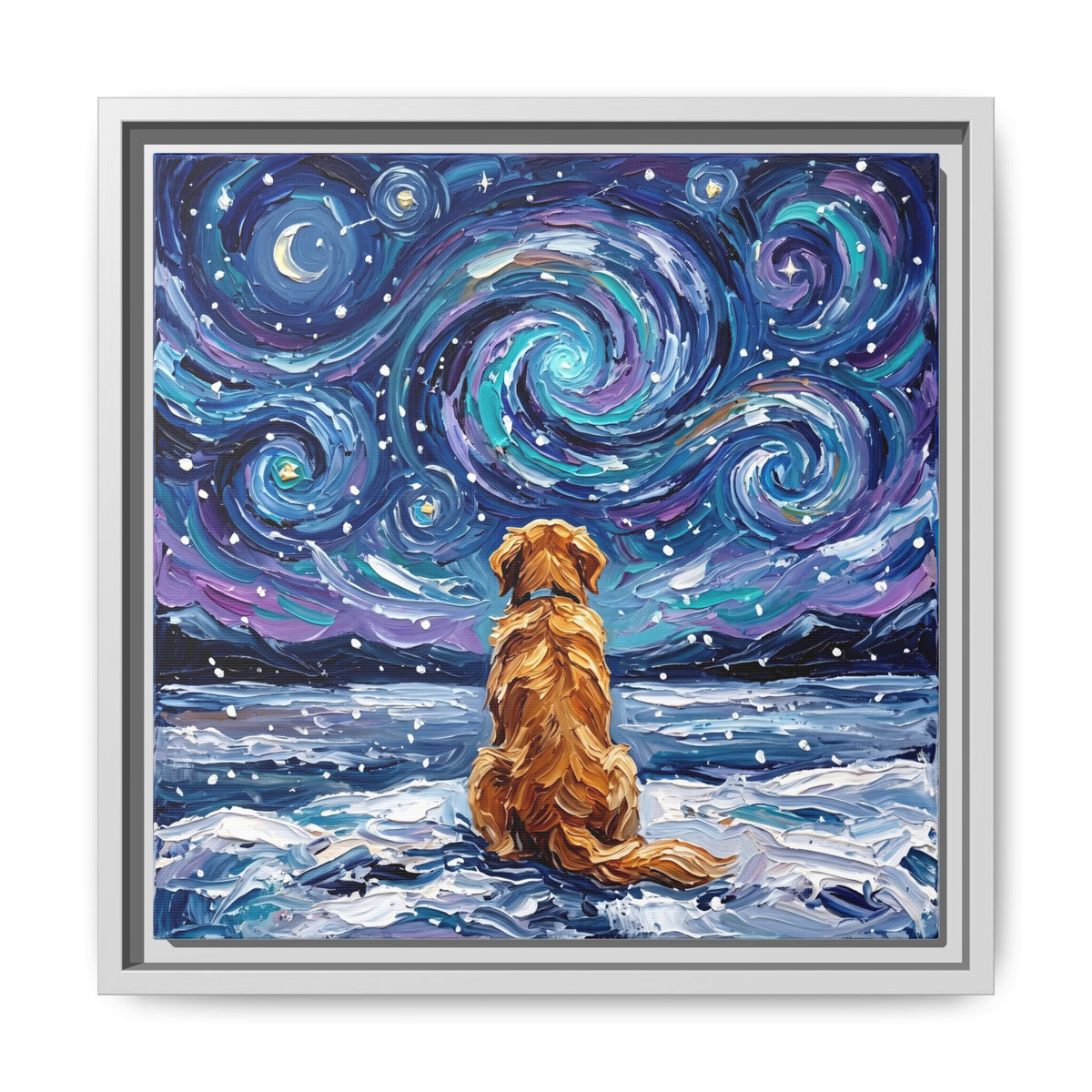 "Snowscape - Golden Retriever" Framed Canvas Wall Art