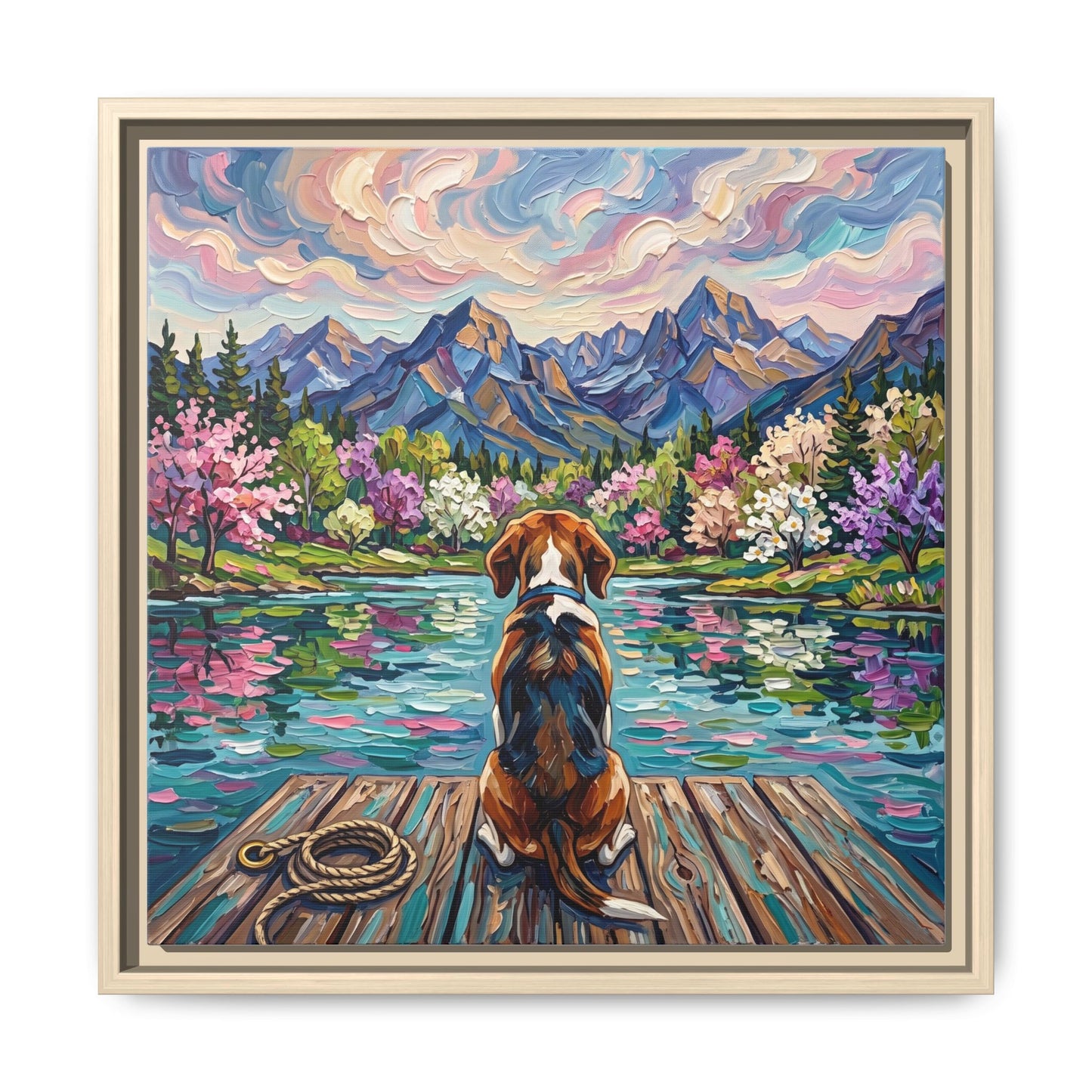 "On The Dock - Beagle" Framed Canvas Wall Art