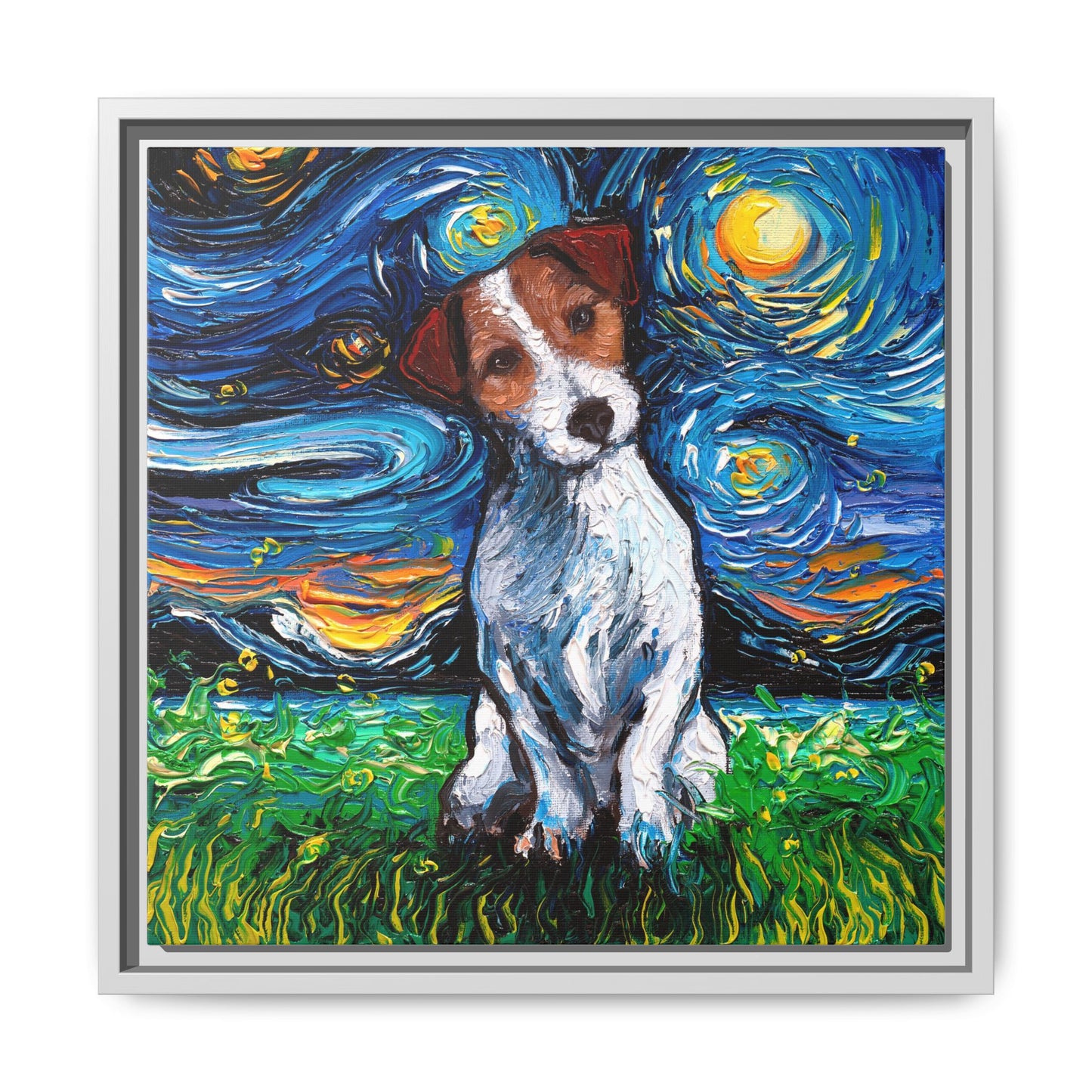 "Jack Russell Night" Framed Canvas Wall Art