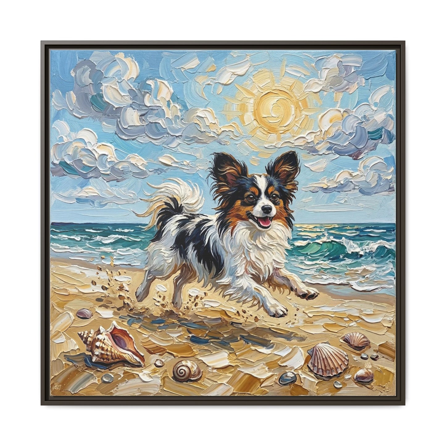 "Beach Day - Papillon" Framed Canvas Wall Art