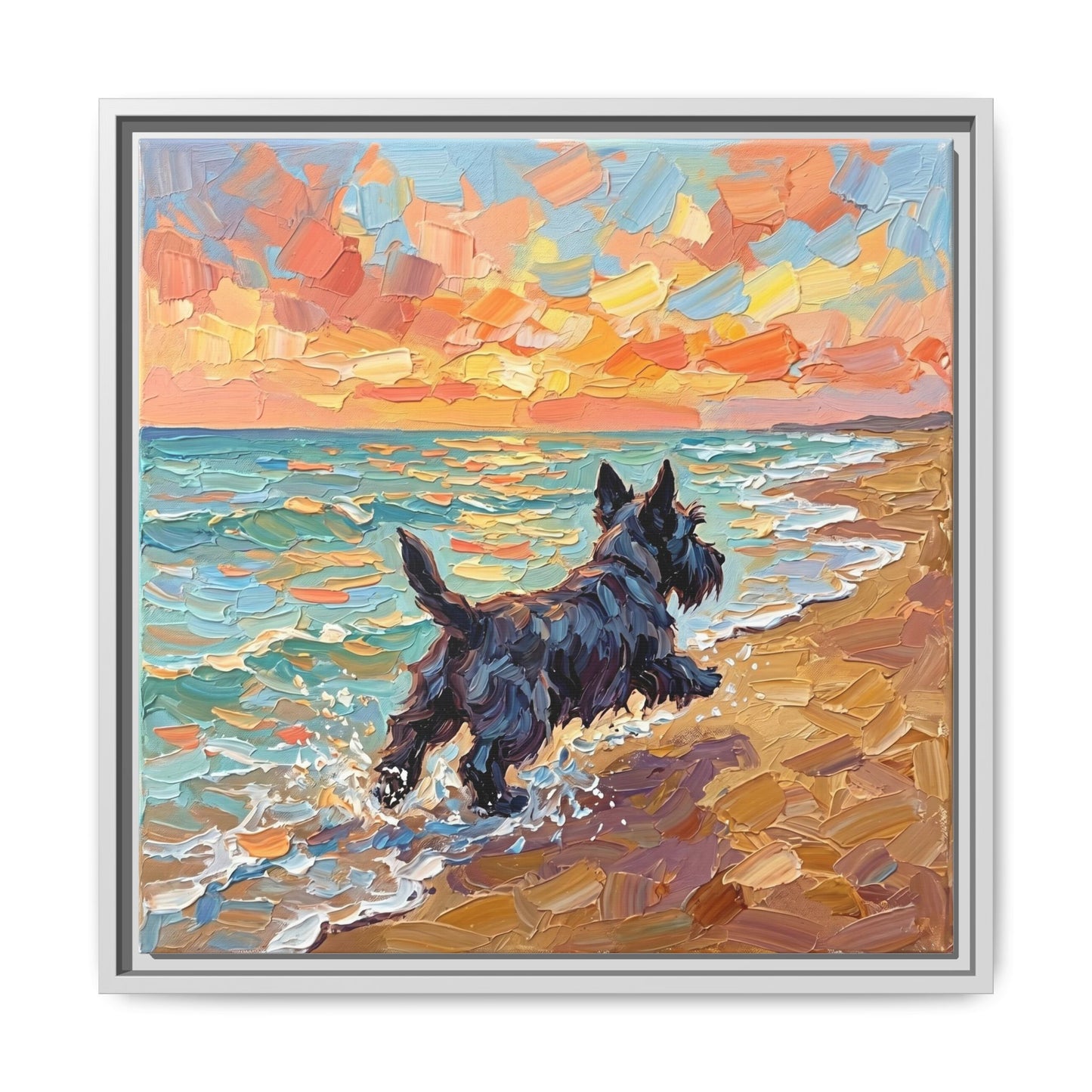 "Beach Day - Scottie" Framed Canvas Wall Art