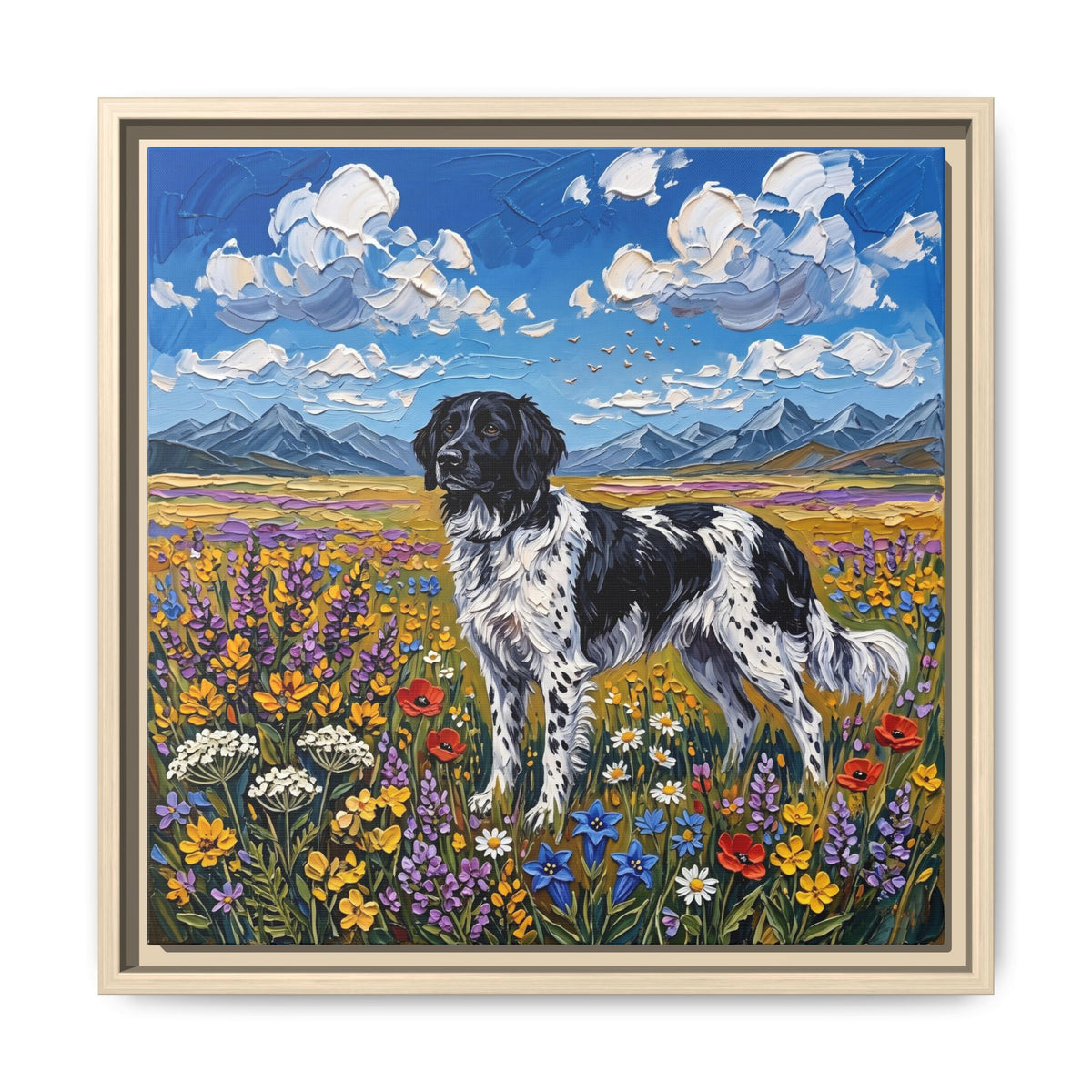 "Amongst The Flowers - Large Munsterlander" Framed Canvas Wall Art