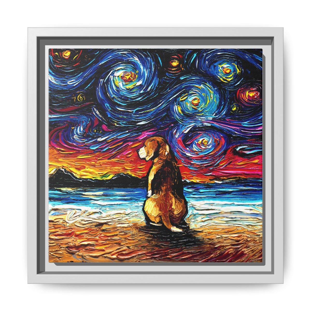 "Beagle Night 2" Framed Canvas Wall Art