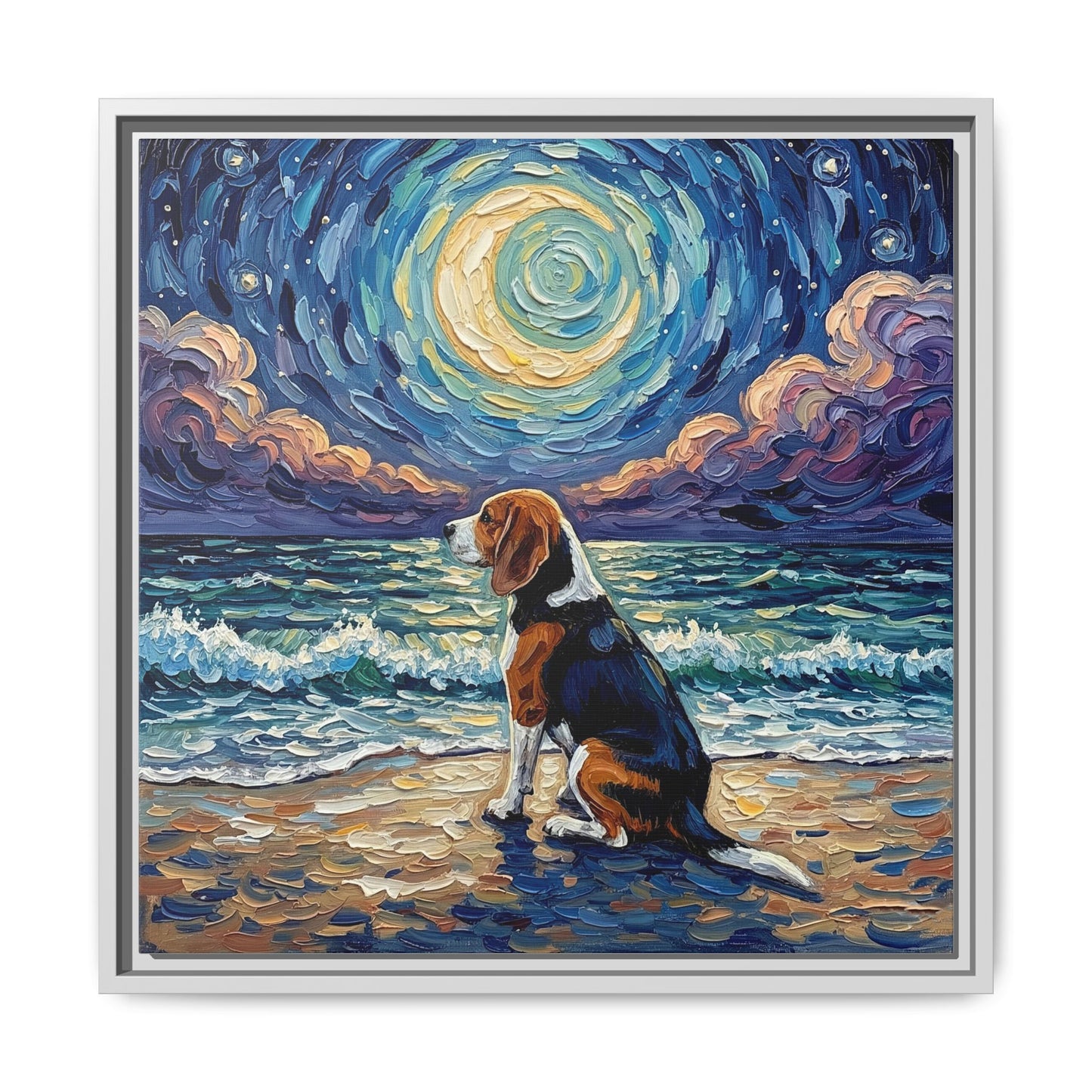 "Beach Nights - Beagle" Framed Canvas Wall Art