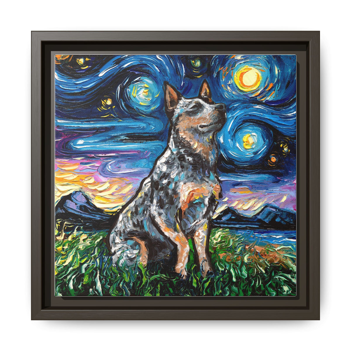 "Blue Heeler Night" Framed Canvas Wall Art