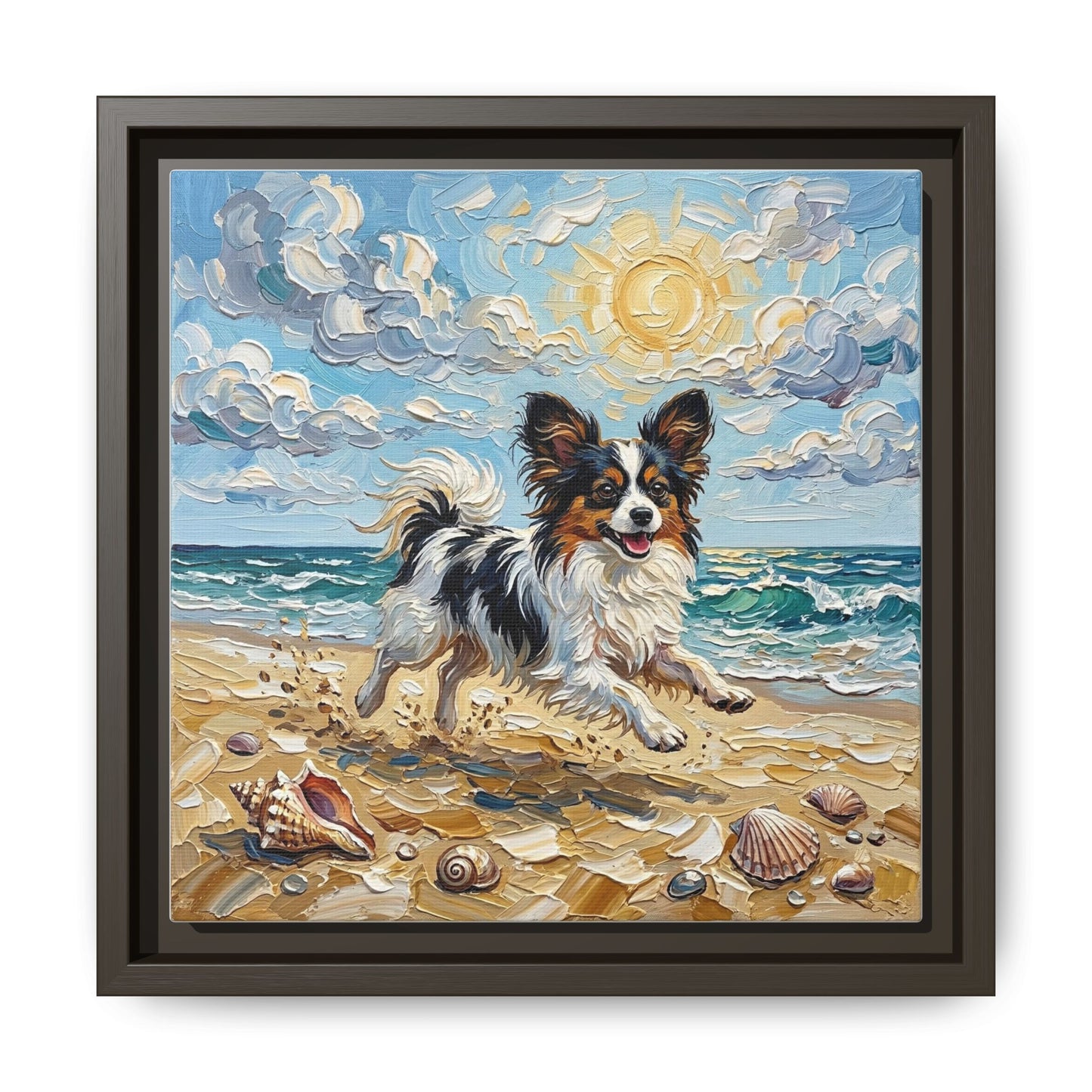 "Beach Day - Papillon" Framed Canvas Wall Art