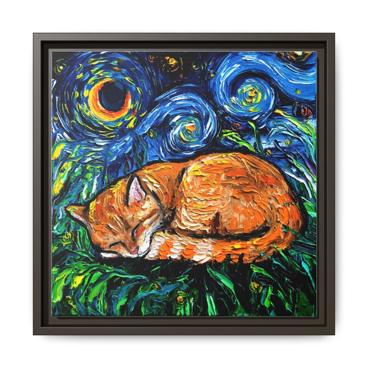 "Orange Tabby Night" Framed Canvas Wall Art