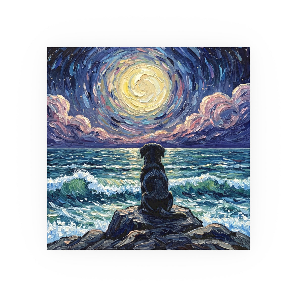 "Beach Night - Black Labrador Puppy" Wall Art Paper Print