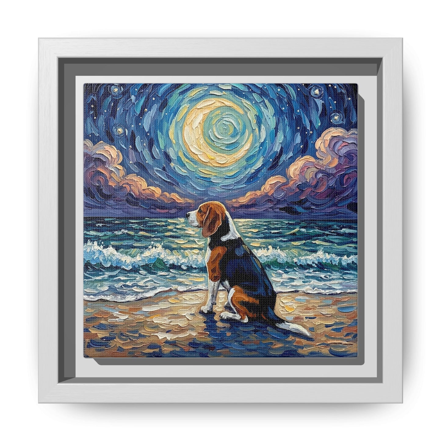 "Beach Nights - Beagle" Framed Canvas Wall Art