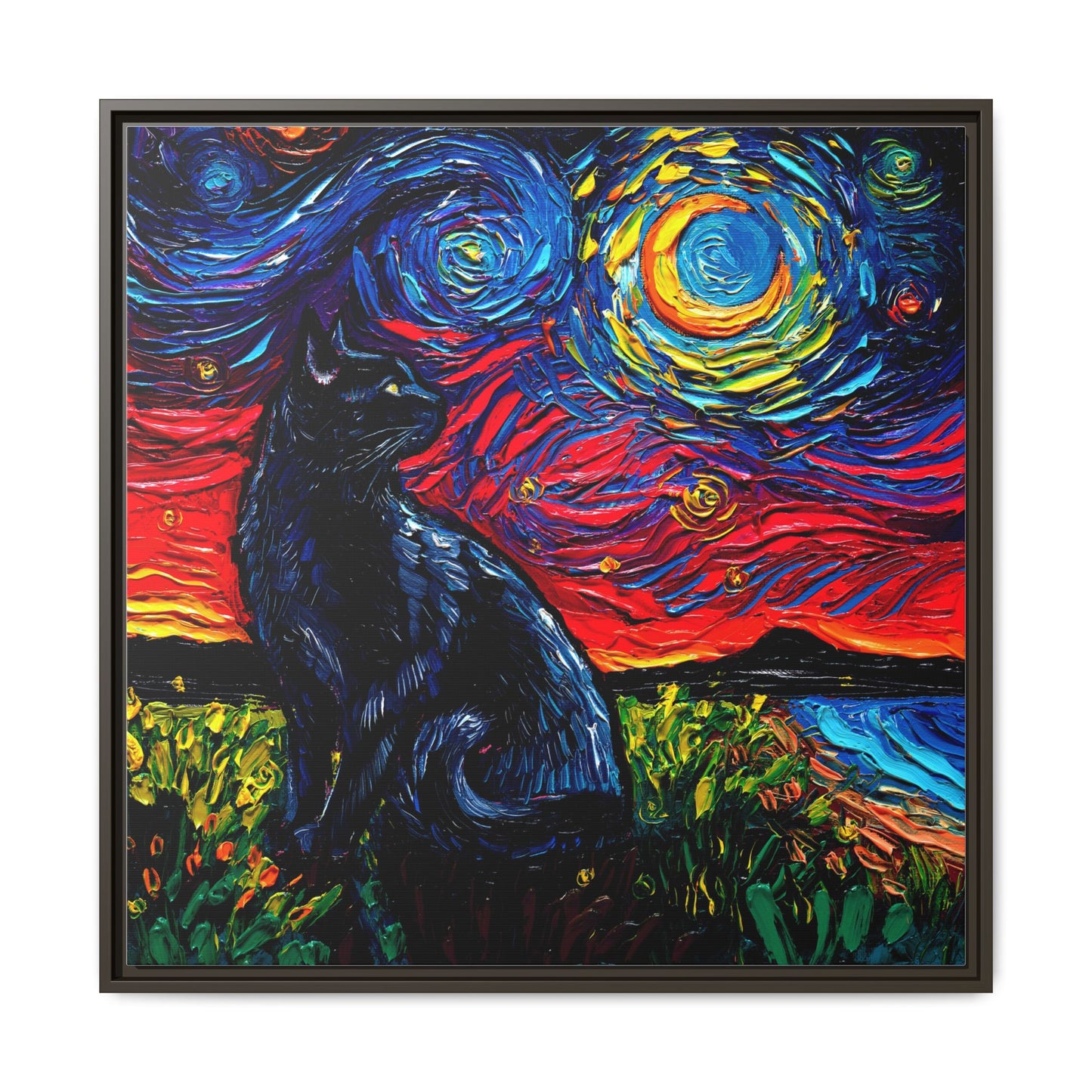 "Black Cat Night" Framed Canvas Wall Art