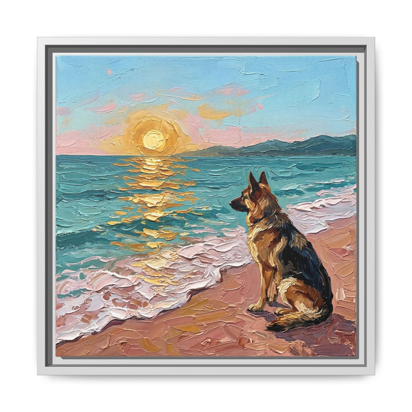 "Beach Day - German Shepherd 2" Framed Canvas Wall Art