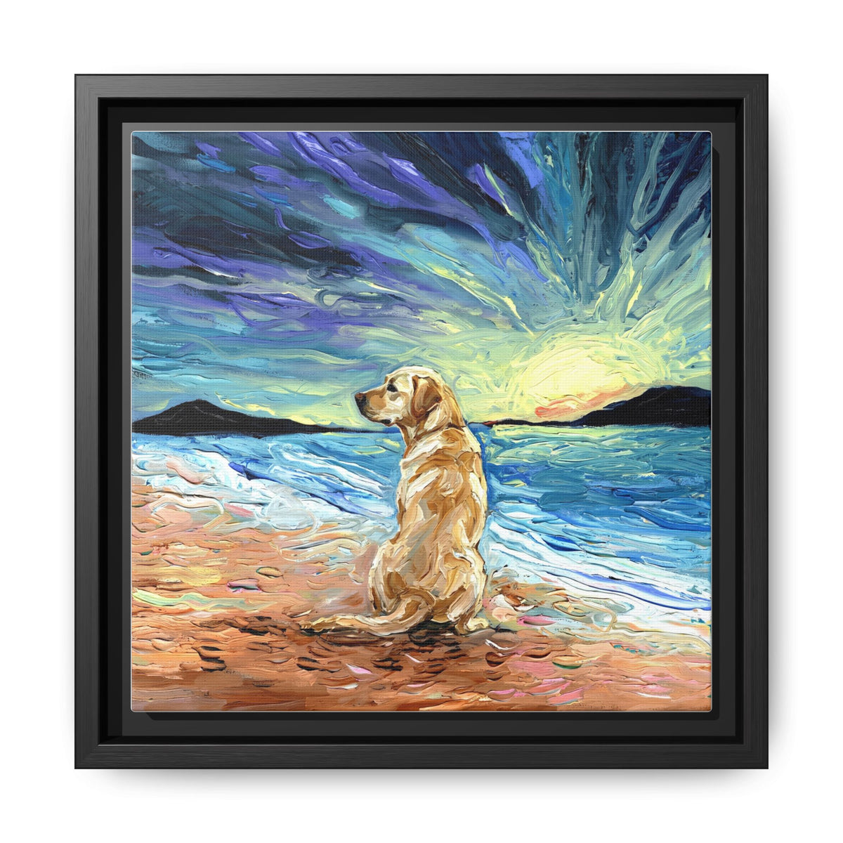"Beach Day - Yellow Labrador 2" Framed Canvas Wall Art