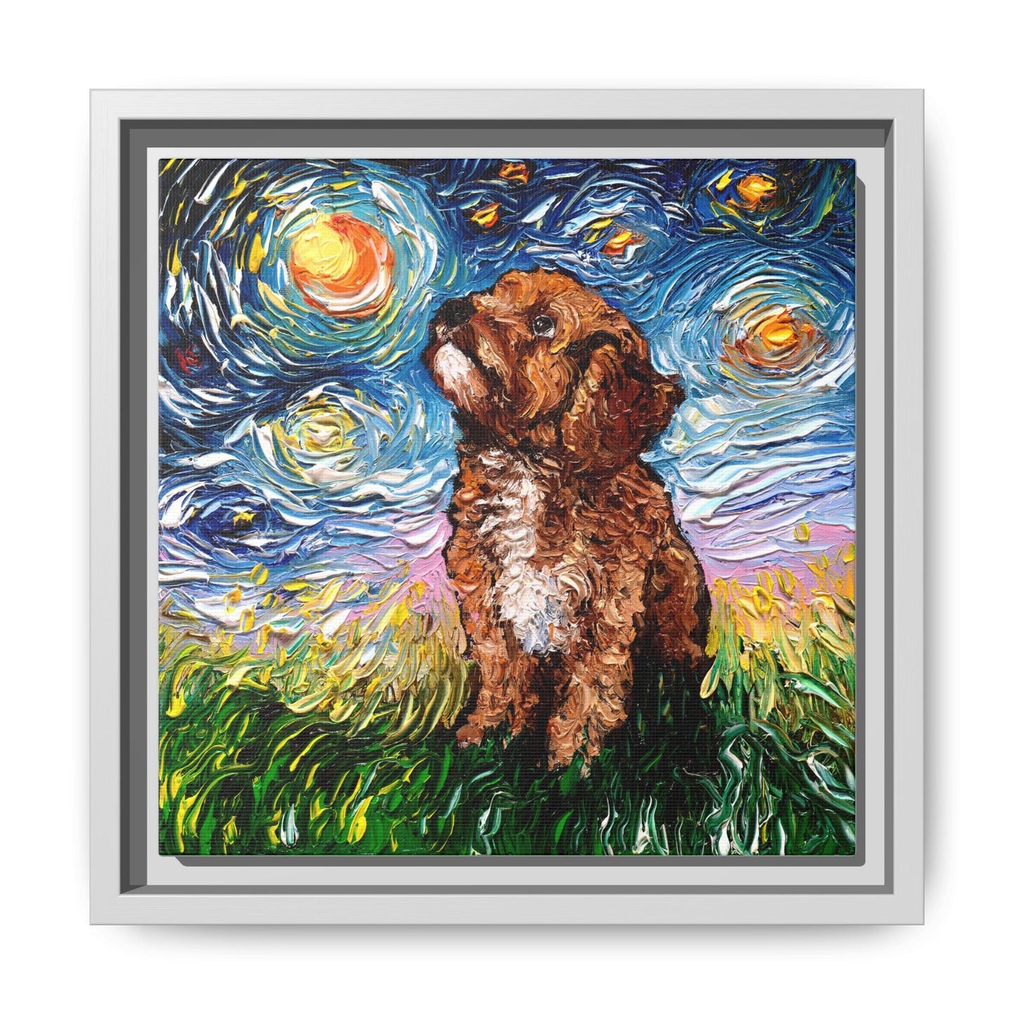 "Cavapoo Night" Framed Canvas Wall Art