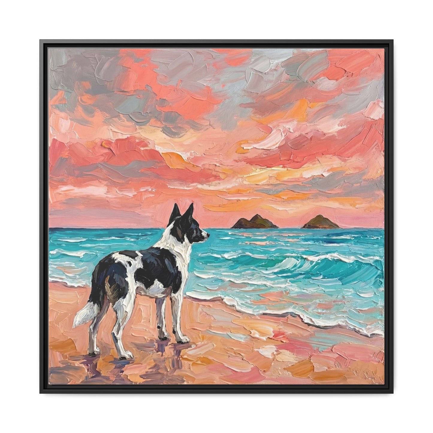 "Beach Day - Canaan Dog" Framed Canvas Wall Art