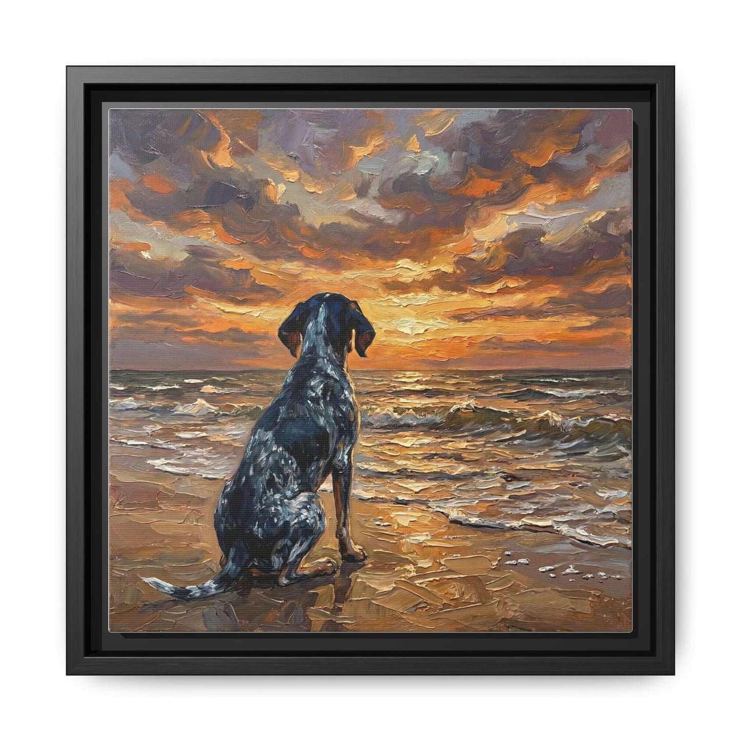 "Beach Day - Blue Tick Coonhound" Framed Canvas Wall Art