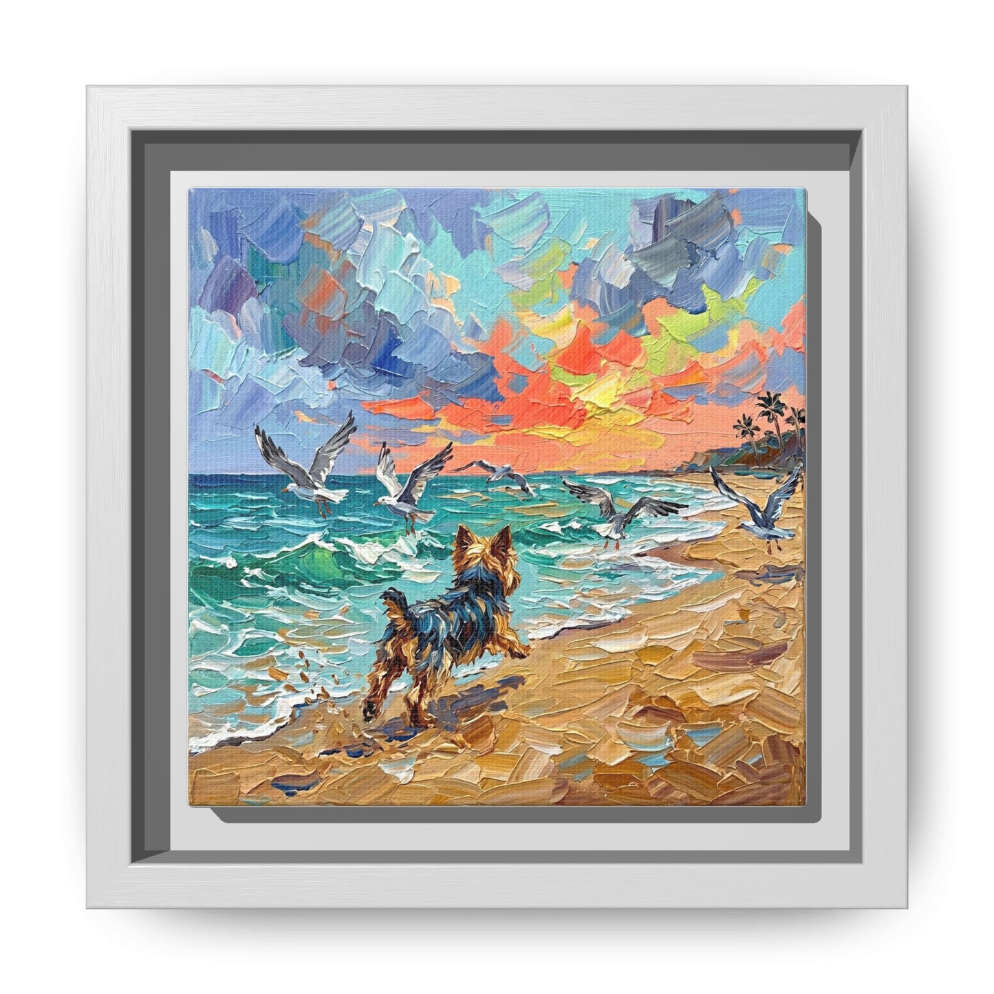 "Beach Day - Yorkie 2" Framed Canvas Wall Art