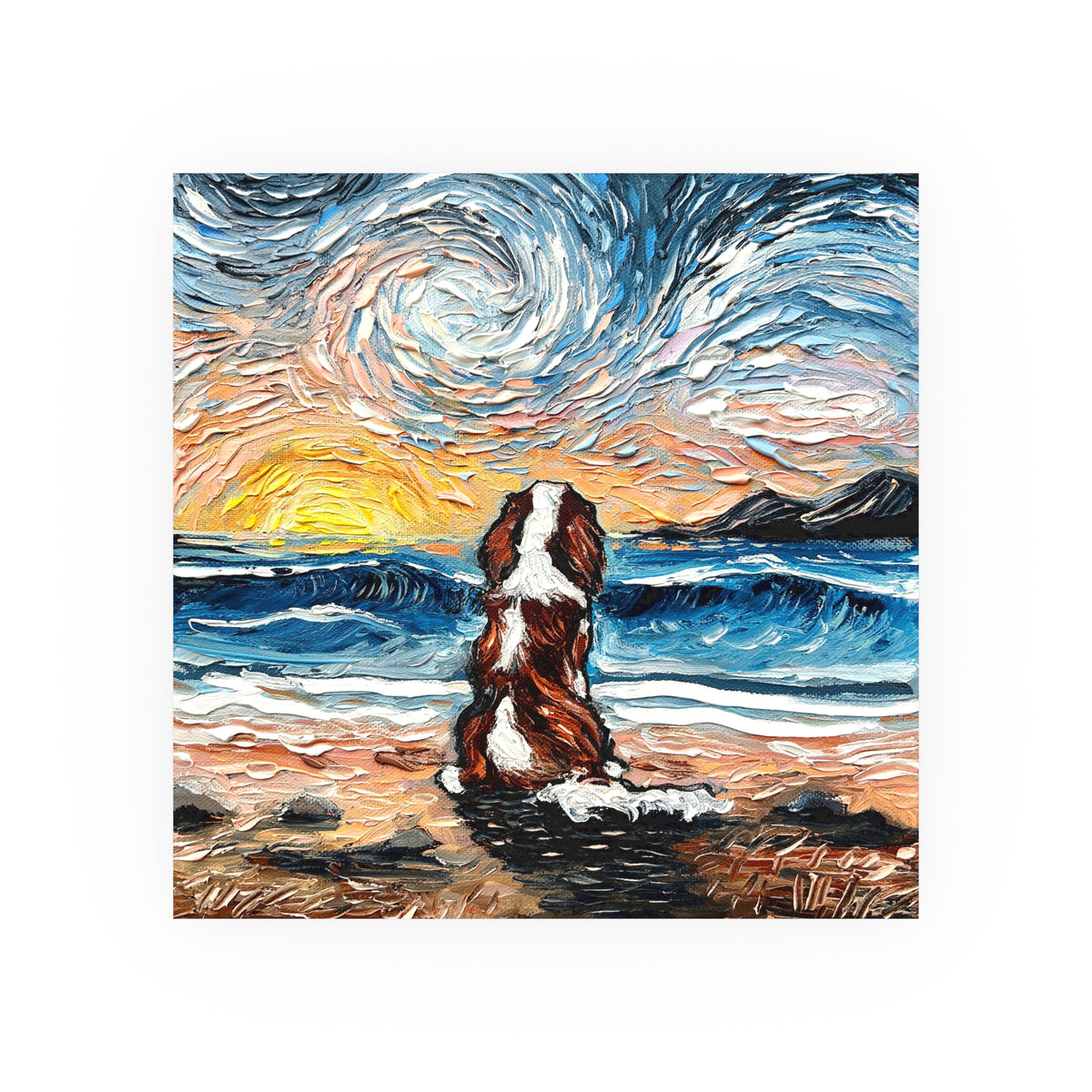 "Beach Day - Blenheim Spaniel" Wall Art Paper Print