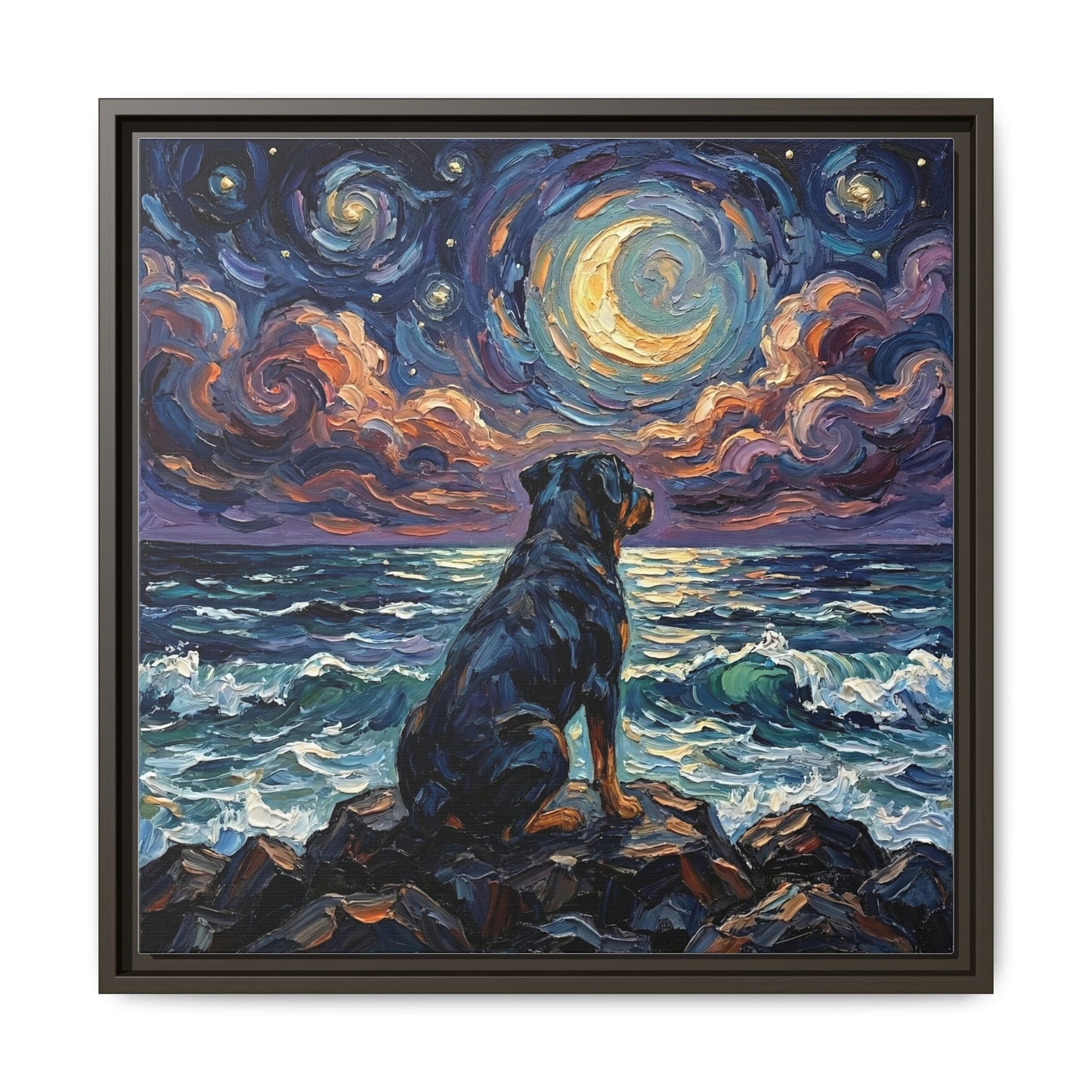 "Beach Nights - Rottweiler" Framed Canvas Wall Art