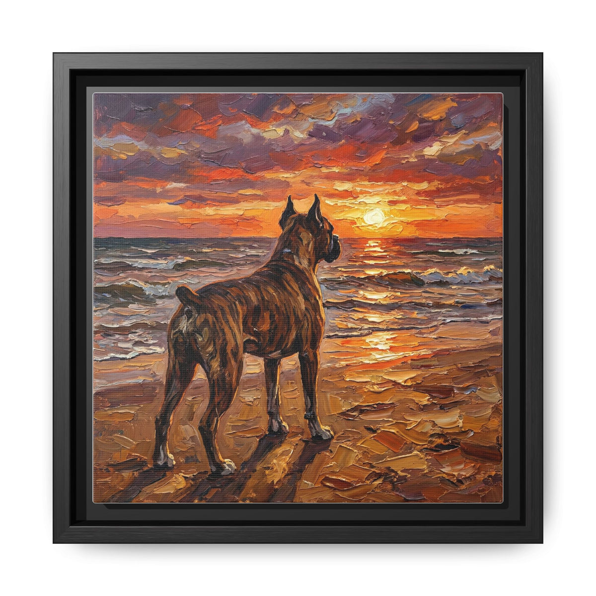 "Beach Day - Brindle Boxer" Framed Canvas Wall Art