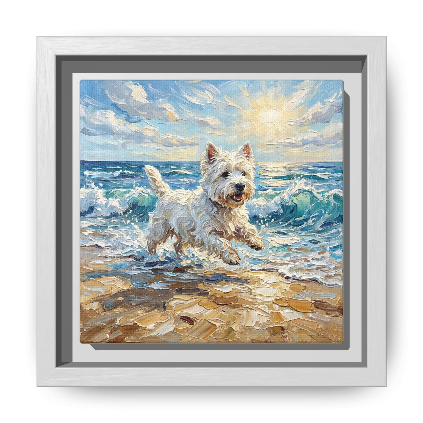 "Frolicking Westie" Framed Canvas Wall Art