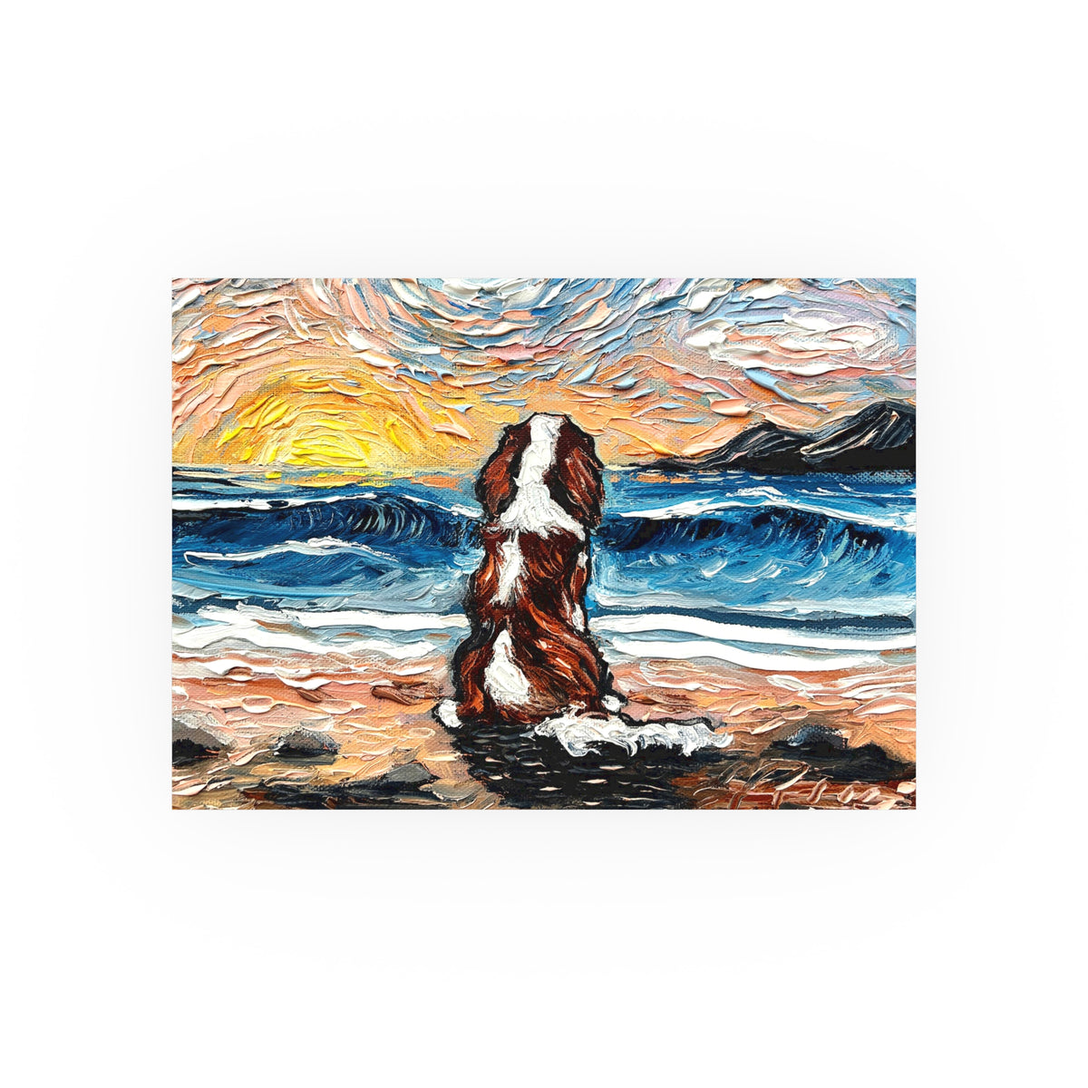 "Beach Day - Blenheim Spaniel" Wall Art Paper Print