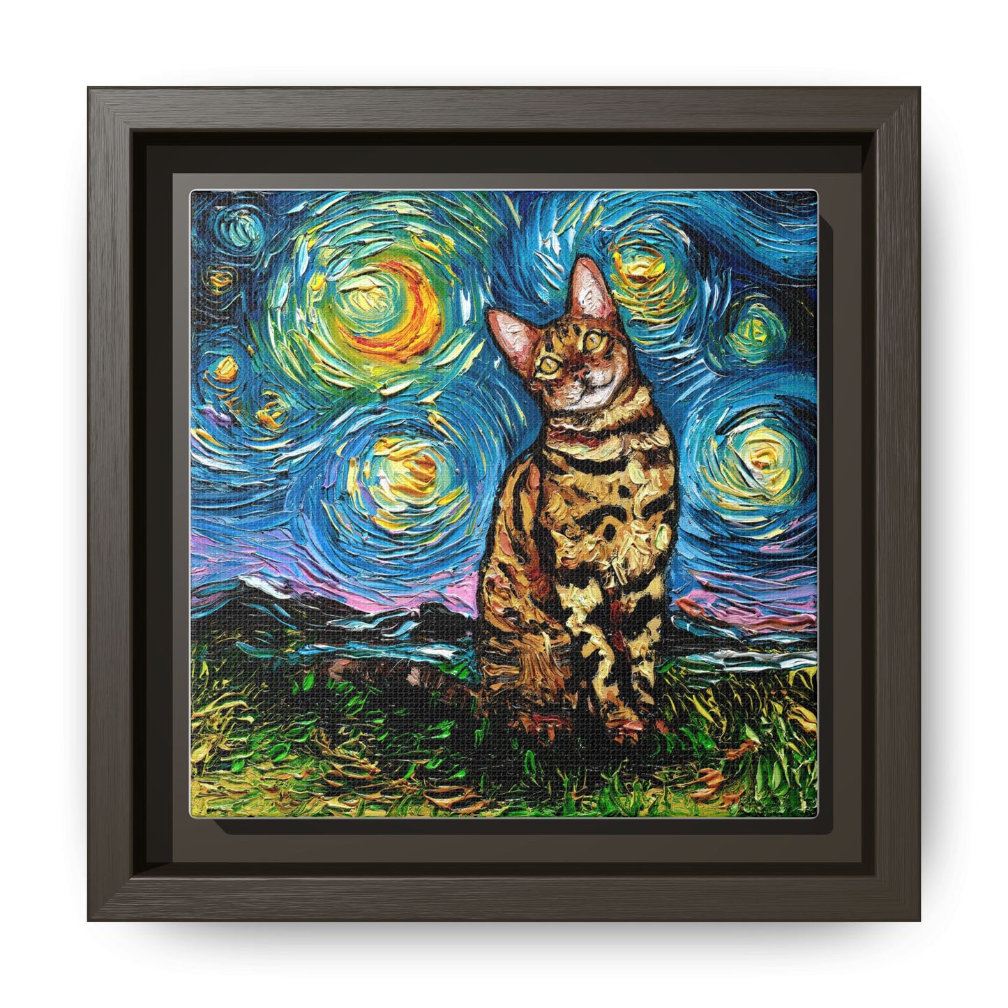 "Bengal Cat Night" Framed Canvas Wall Art