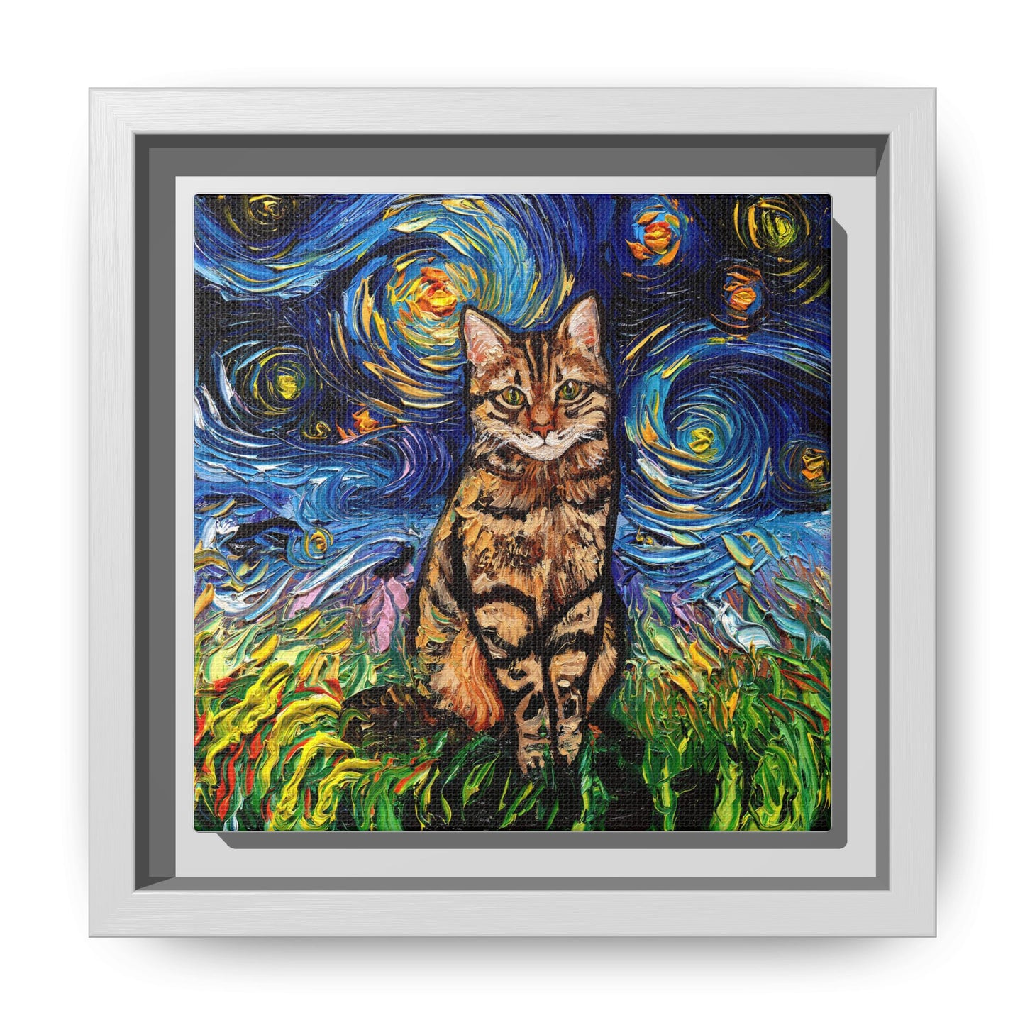 "BrownTabby Night" Framed Canvas Wall Art
