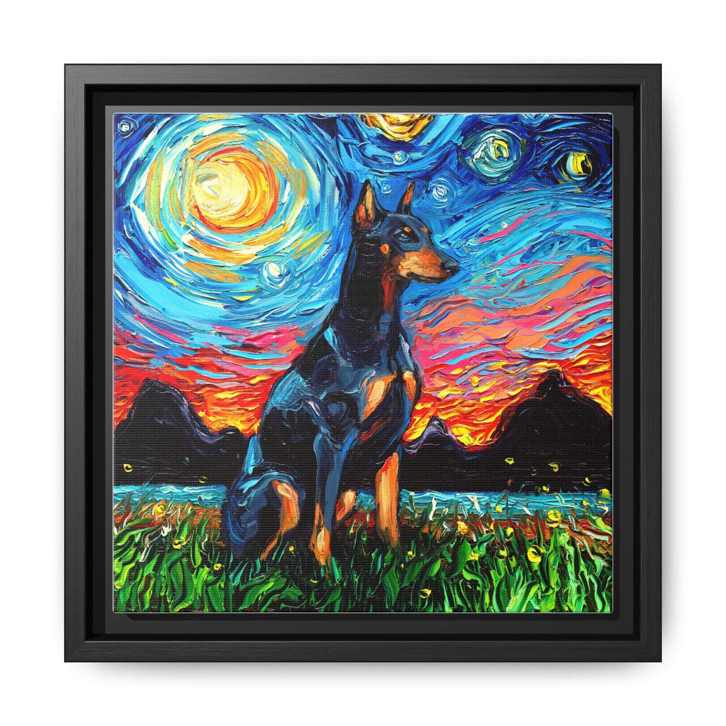 "Doberman Night" Framed Canvas Wall Art