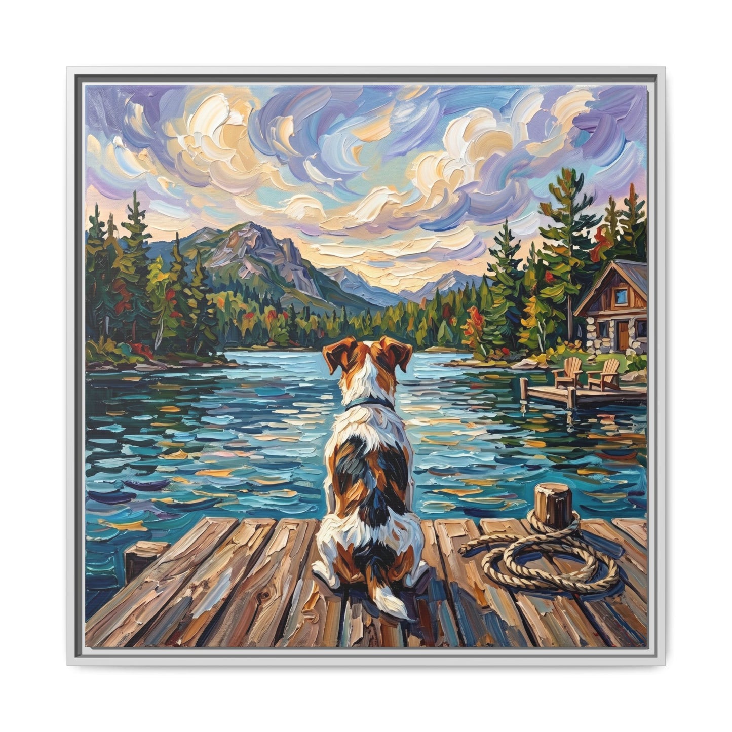 "On The Dock - Jack Russell Terrier" Framed Canvas Wall Art