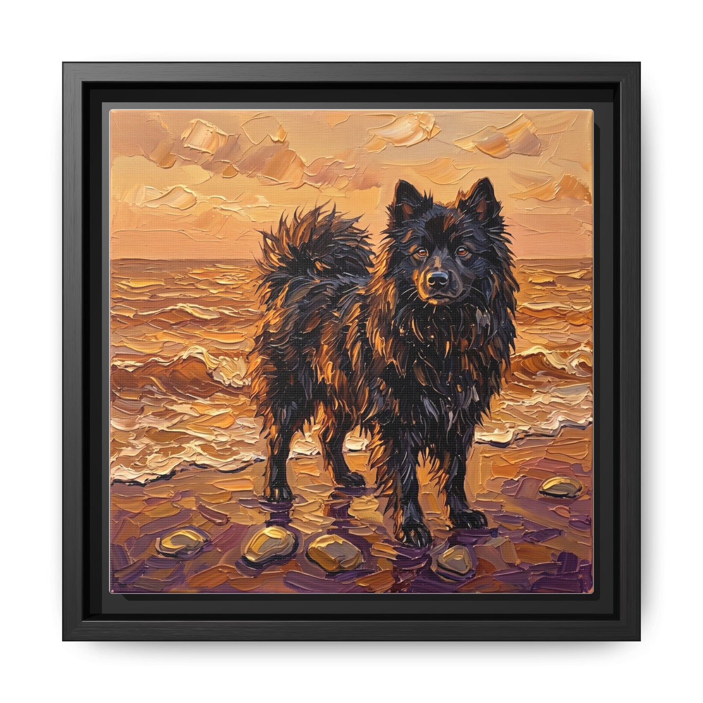 "Beach Day - Swedish Lapphund" Framed Canvas Wall Art